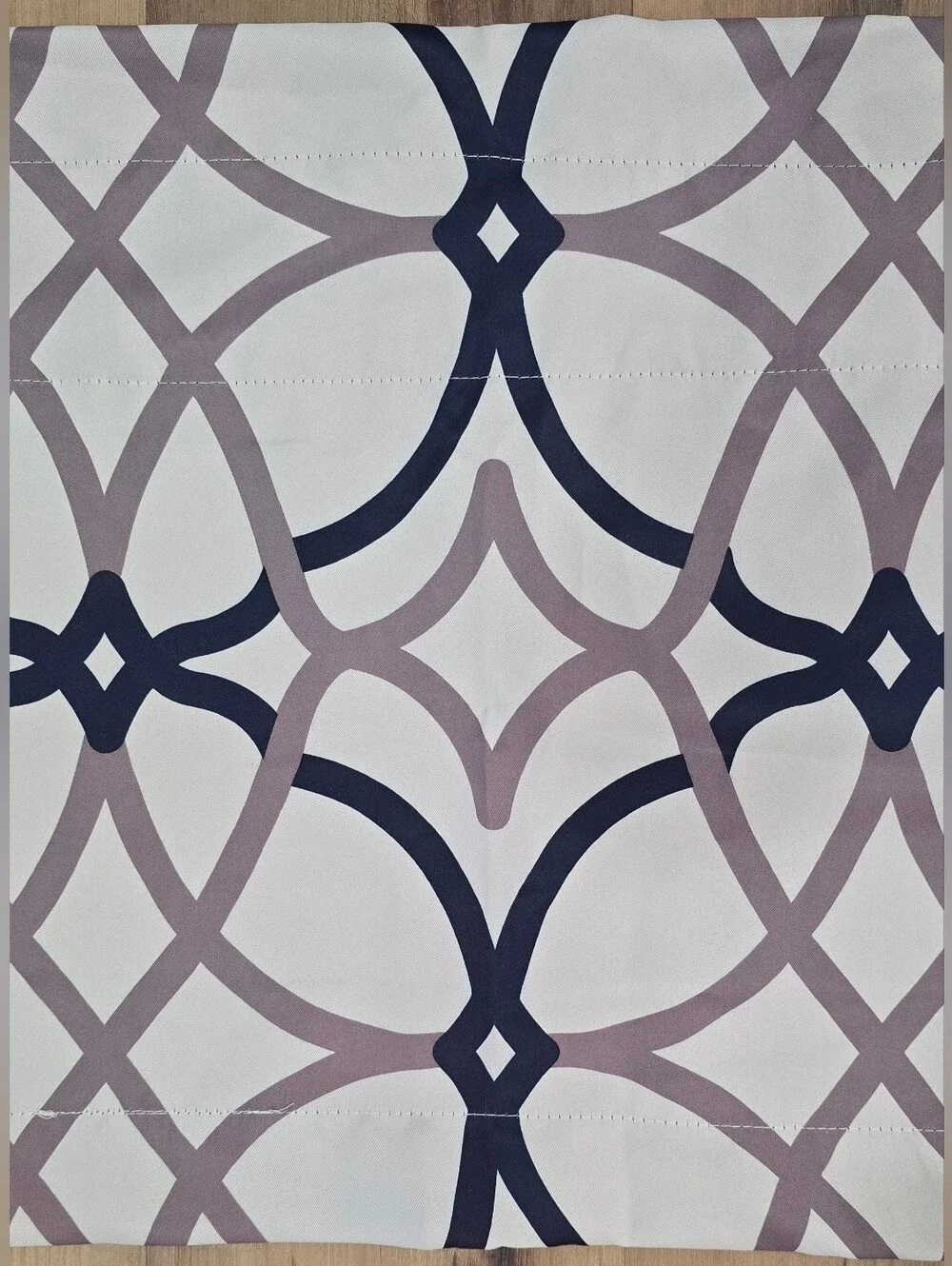 Cream Blackout Curtain Valance With Gray & Navy Blue Geometric Design 52